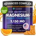 Magnesium Glycinate 2150MG Gummier til kvinder og mænd, høj absorption Magnesium Glycinat, Citrat, Malat Gummies til voksne & børn, Søvnstøtte, sukkerfri, Vegan, 60 Chews, Orange