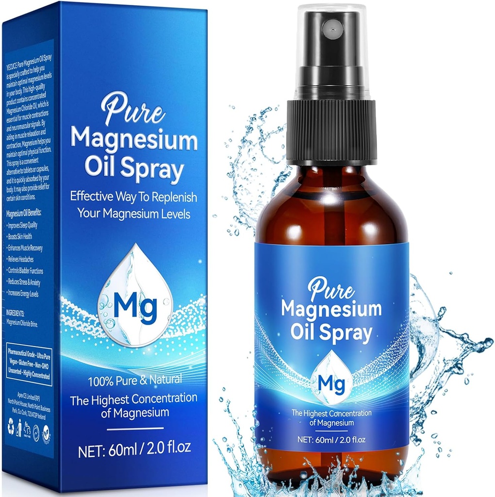 Pure Magnesium Spray Oil, Magnesium Oil til Feet og Søvn, Let at Absorb, 2.02 Fl Oz