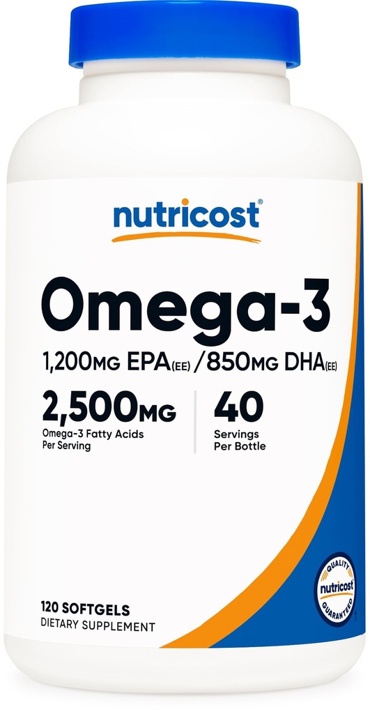 Nutricost Omega 3 Fish Oil - 2500MG, 120 Softgel (40 Serv) - Fish Oil, Wild Fanget! 1200mg EPA 850mg DHA - ikke- GMO, Gluten Free