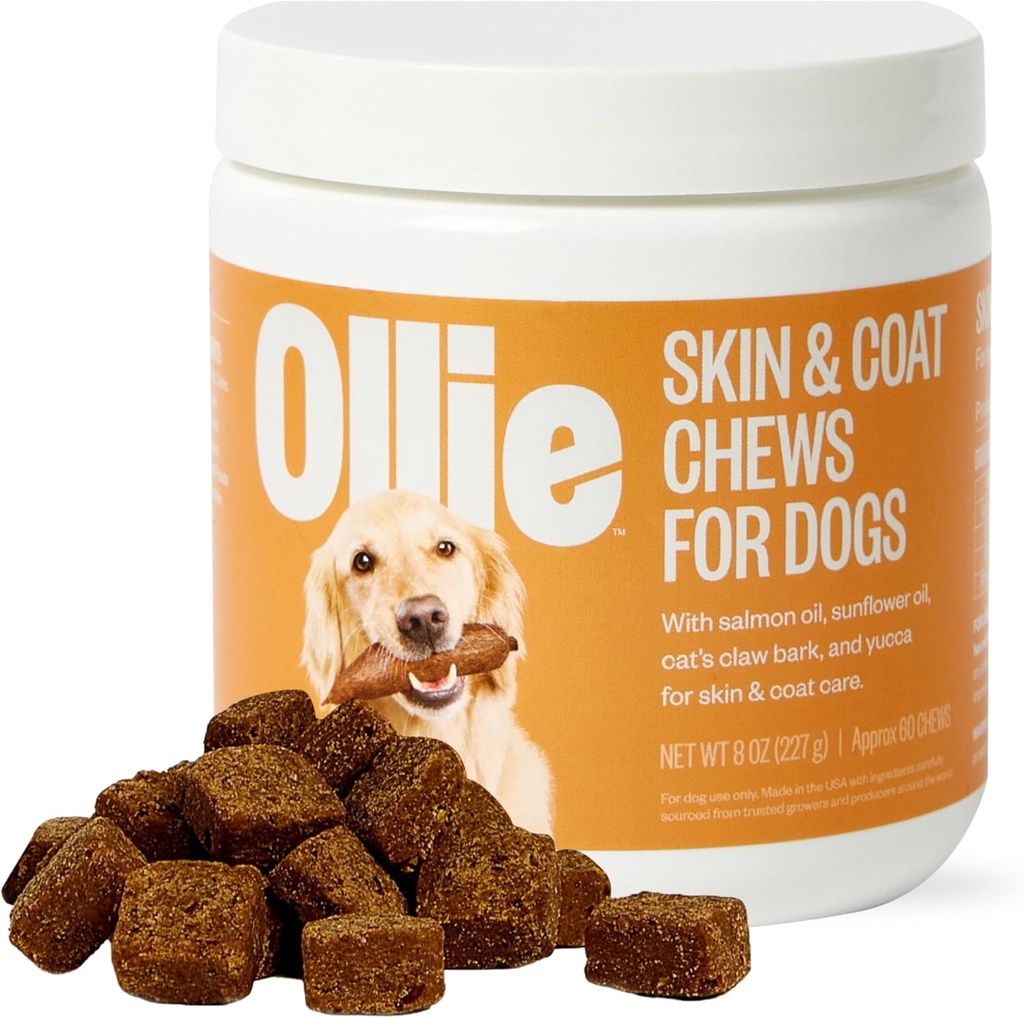 Ollie Hund Skin & Coat Supplement, lindrer irriteret hud, fremmer sund & skinnende Fur & Coat, 60 Greve Appx.