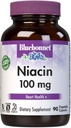 Bluebonnet Niacin 100mg Vitamin B3 Nicotinsyre - Heart Health Support for Women & Men * - Non-GMO, Vegan, Kosher, Gluten- Free, Soy- Free, Dairy- Free Flush Niacin Supplement - 90 Vegetabilske kapsler