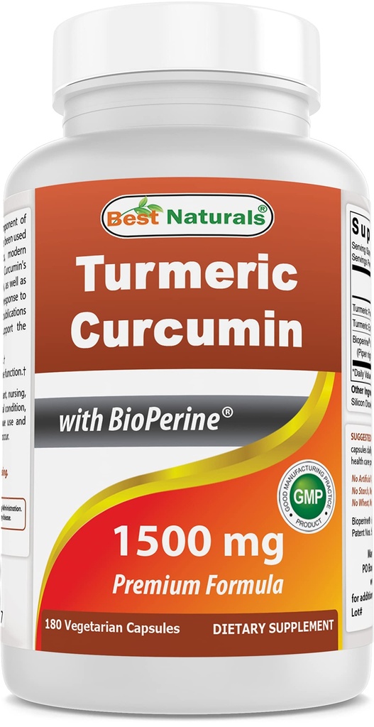 Bedste Naturals Gurkemeje 1500mg / Servering med Bioperine - 180 Veggie kapsler