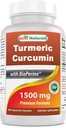 Bedste Naturals Gurkemeje 1500mg / Servering med Bioperine - 180 Veggie kapsler