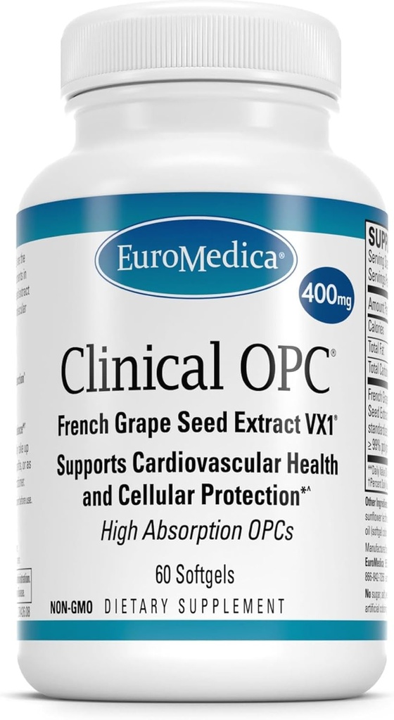 EuroMedica Clinical OPC - Kardiovaskulær Health & Focus Support - Kosttilskud med Grape Seed Extract & Sunflower Lecithin - immunsupport Support Formel - 60 Softgels