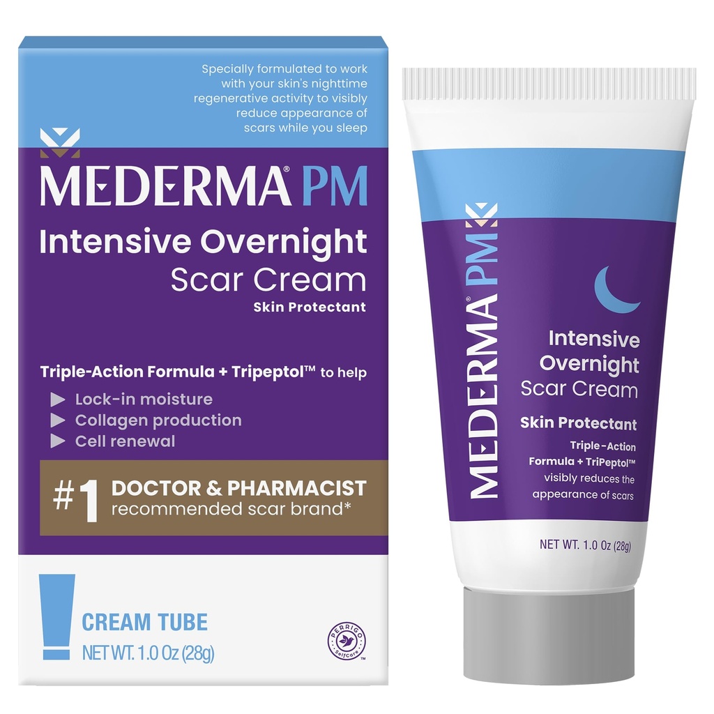 Mederma PM Intensive Overnatning Scar Cream, Arbejder med Huds Nighttime Regenerative Aktivitet, Klinisk vist at gøre Scars mindre og mindre synlige, 1.0 Oz (28g)