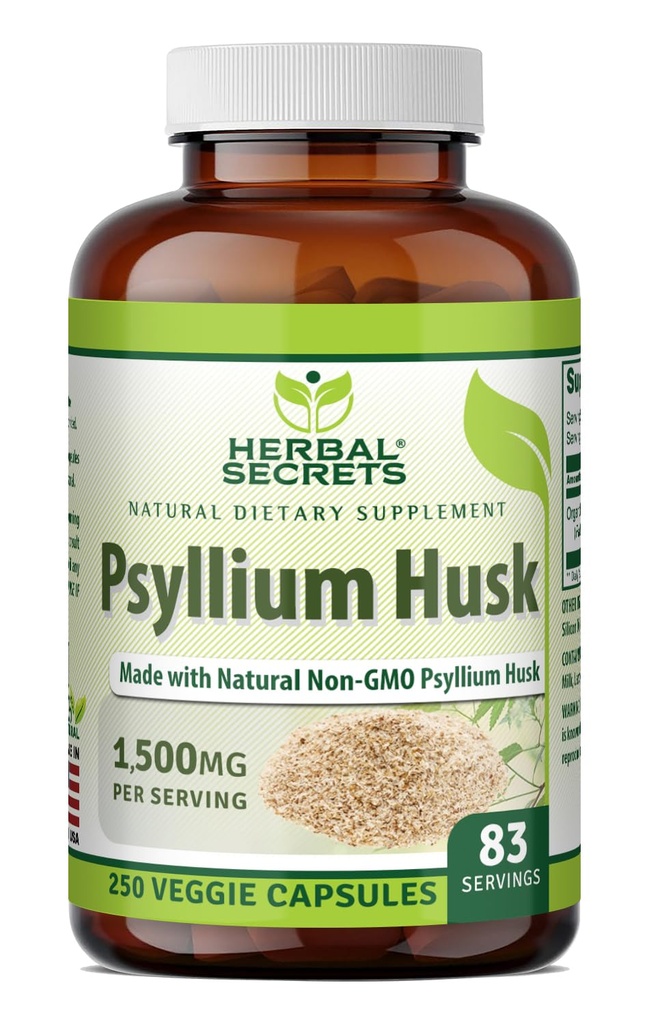 Herbal Secrets Psyllium Husk Supplements 124; 500 Mg øb 124; 250 Veggie Kapseler 124; Non- GROMLE 124; Gluten Free