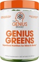 The Genius Brand Genius Green - Green Powder for Sund Sind & Immunity Support - Økologisk Grøntsager, Blåbær & Lions Mane - Praktisk Drikke Mix - Behagelig Smag - 20 Servering