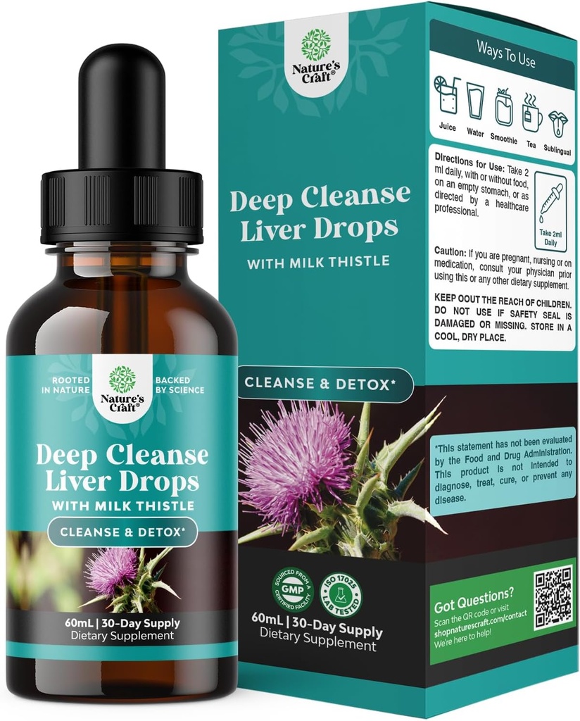 Deep lever rense, Detox & Reparation med mælk tidsel flydende dråber - Lever Detox flydende Artiskoke ekstrakt med Mælkebøtte Leaf, Ingefær & gurkemeje Curcumin til Immunitet & daglig rengøring -60 ml flaske