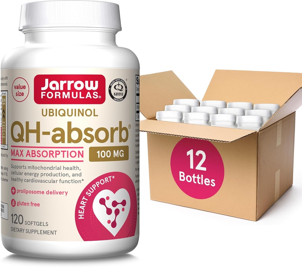 Jarrow Formulas QH- Absorb, 100 mg, Ubiquinol Kosttilskud til sund kardiovaskulær funktion, 120 Softgels, 120 Day Supply, 12 Pakker