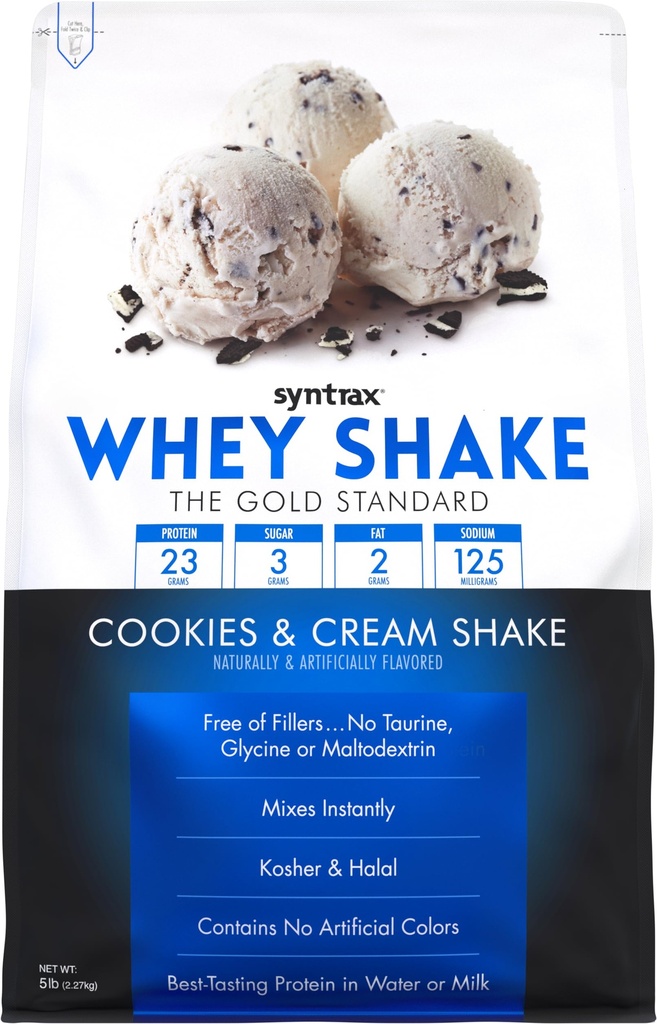 Syntrax Nutrition Whey Shake, Kold Filtreret & Ikke denatureret Whey Protein Powder Blend, Cookies & Cream Shake, 2 lbs, Real Cookie stykker