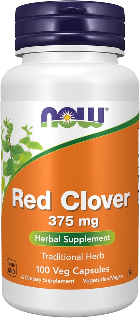 Now Foods Supplements, Red Clover (Trifolium pratense) 375 mg, Herbal Supplement, 100 Veg kapsler