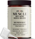LifeCell Whey Protein - Anti- Aging Muscle Builder med Shiitake Mushroom, Collagen & Hyaluronic Acid - Uden smag, Ingen sukker tilsat, Soy- Free, Gluten- Free, 600g (18 Servere)