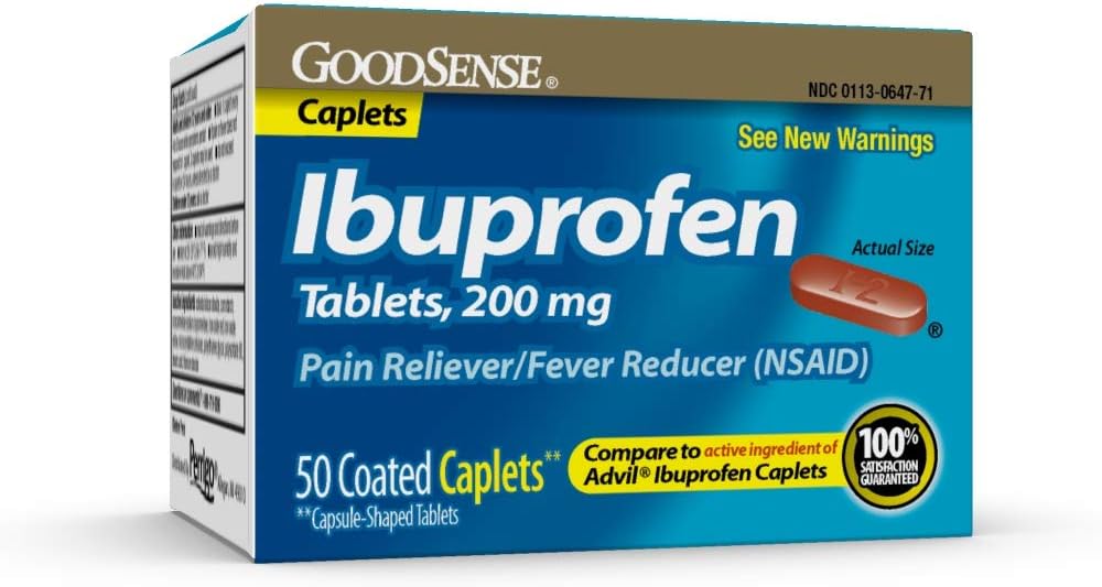 GoodSense Ibuprofen Pain Reliever / Fever Reducer caplets, 200 mg, 50- Greve