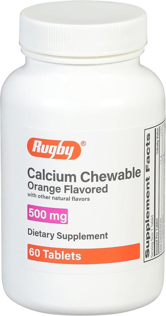 Rugby 500mg Calcium tyggetabletter - Kosttilskud - Orange Smagsstof - 60 greve (1 pakke)