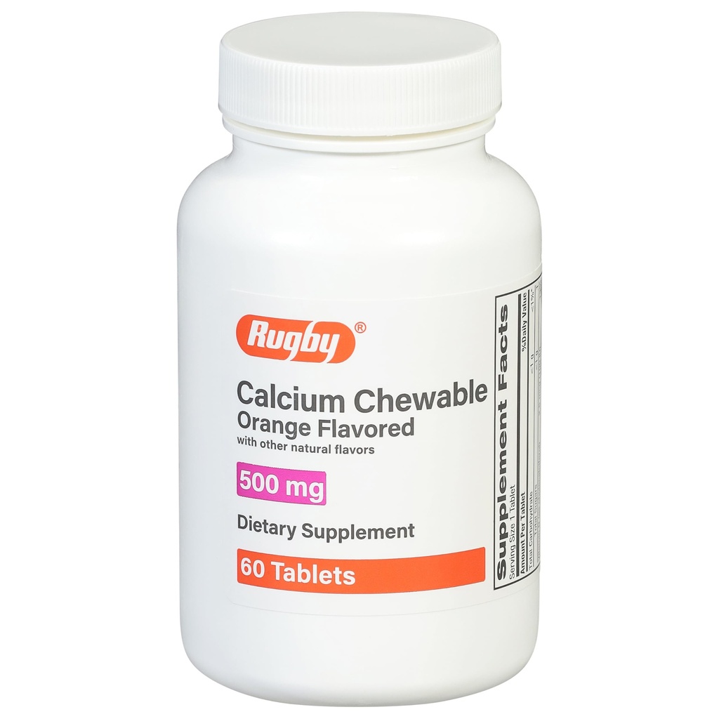 Rugby 500mg Calcium tyggetabletter - Kosttilskud - Orange Smagsstof - 60 greve (1 pakke)