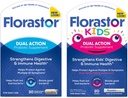 Florastor Family Probiotic Bundle - 30 ct. Probiotisk til fordøjelsessygdomme + immunforsvar & 20 ct Kids Daily Probiotic - Unflavored Powder Sticks - Boost Good Bacteria & Flush Out The Bad