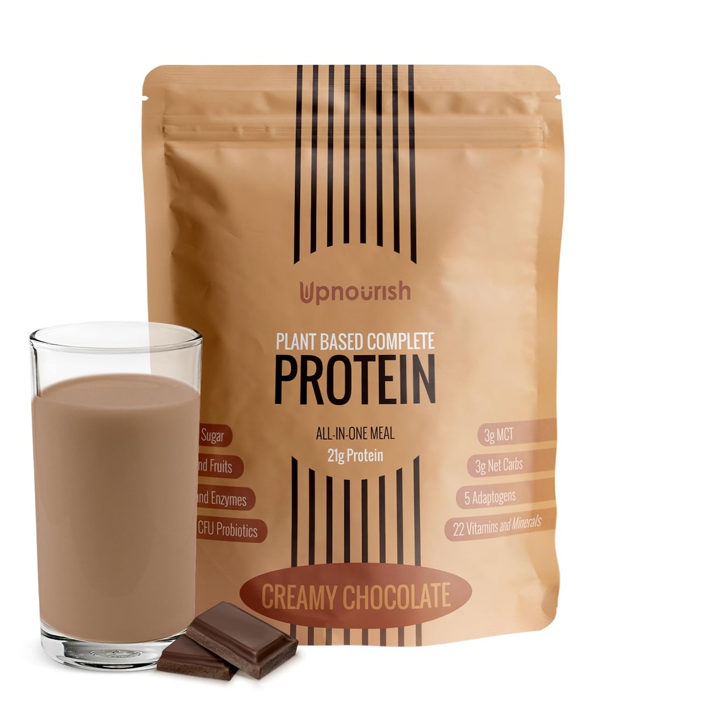UpNourish Chocolate Vegan Protein Powder 54 Superfoods Powder, 1,5 milliarder CFU Probiotika 21g Plant baseret protein, Ingen sukker ingen mælk ingen GMO Dairy Free, Meal Erstatning Shake Keto- Friendly Low- Carb Diet, 15 Servere