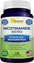 aSquared Nutrition Nicotinamid med Resveratrol - 120 Veggie kapsler - Vitamin B3 500mg (Niacinamid Flush Free) - Supplement piller til støtte NAD, Skin Cell Health & Energy