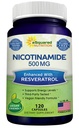 aSquared Nutrition Nicotinamid med Resveratrol - 120 Veggie kapsler - Vitamin B3 500mg (Niacinamid Flush Free) - Supplement piller til støtte NAD, Skin Cell Health & Energy