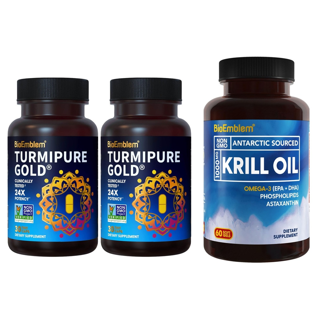Bioemblem gurkemeje med klinisk undersøgt turmiPure antarktisk krill Oil Supplement