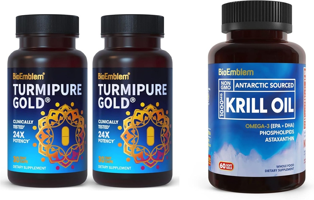Bioemblem gurkemeje med klinisk undersøgt turmiPure antarktisk krill Oil Supplement