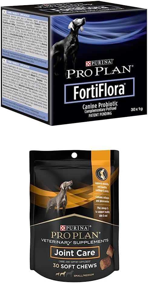 Bundle of Purina Pro Plan Veterinary Supplements FortiFlora Dog Probiotic Supplement - 30 ct. Boxes + Purina Pro Plan Veterinary Supplements fælles pleje for små avlshunde Hip og fælles 30ct