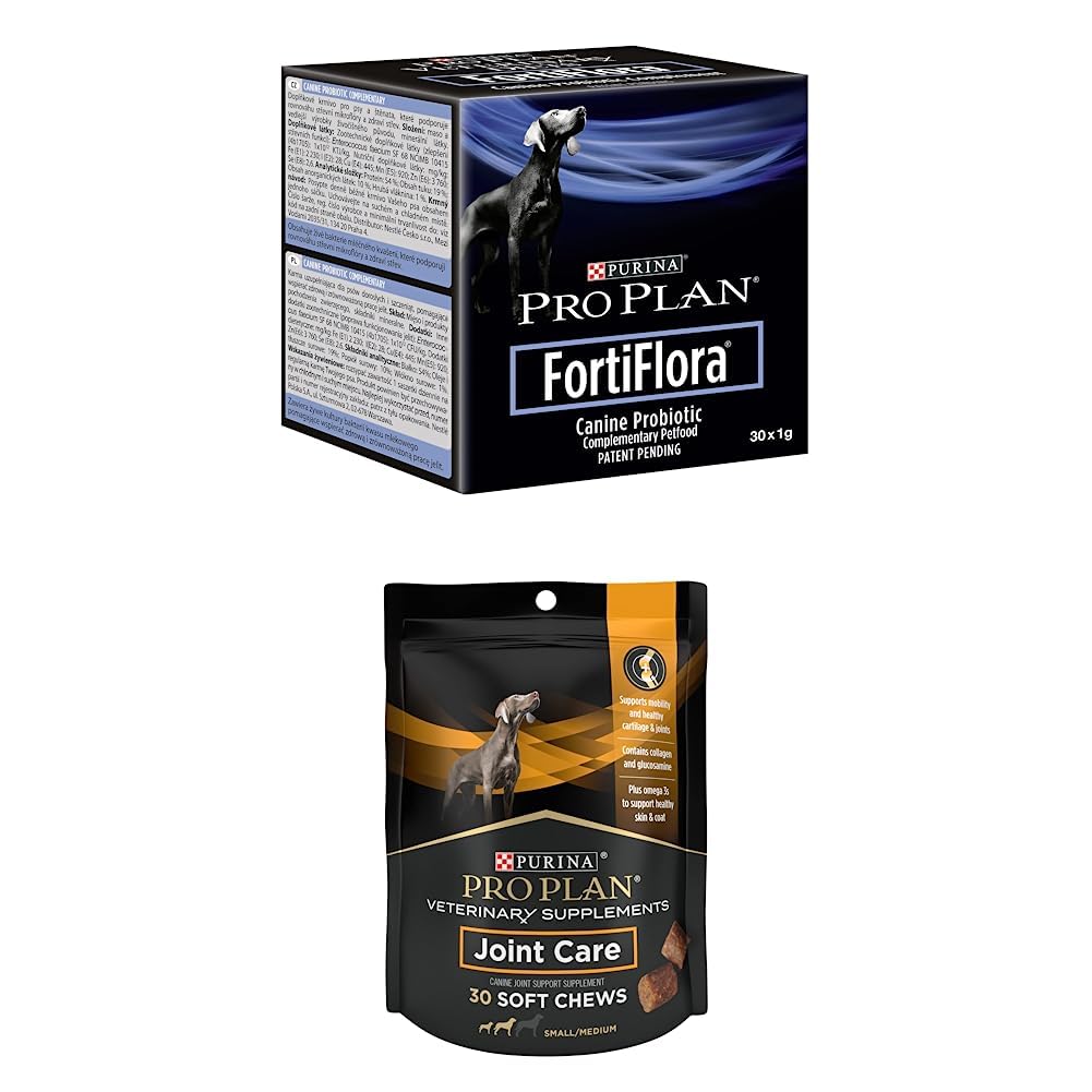 Bundle of Purina Pro Plan Veterinary Supplements FortiFlora Dog Probiotic Supplement - 30 ct. Boxes + Purina Pro Plan Veterinary Supplements fælles pleje for små avlshunde Hip og fælles 30ct