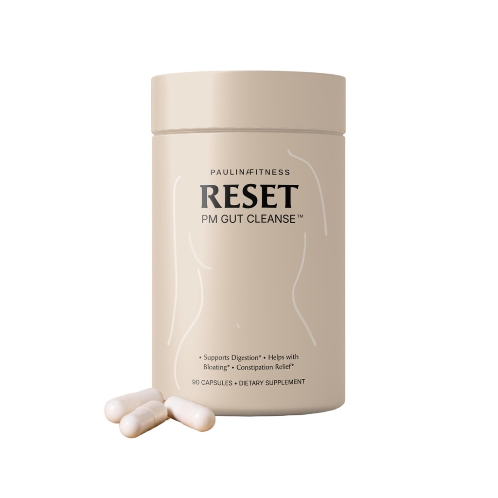 Paulina FITESS Reset Overnight fordøjelsesstøtte, Bloating Relief, & Gut Health Supplement Detox 124; Natural Detox & fordøjelsesrense til støtte vægthåndtering og Relieve Forstoppelse 124; 90 Kapsler