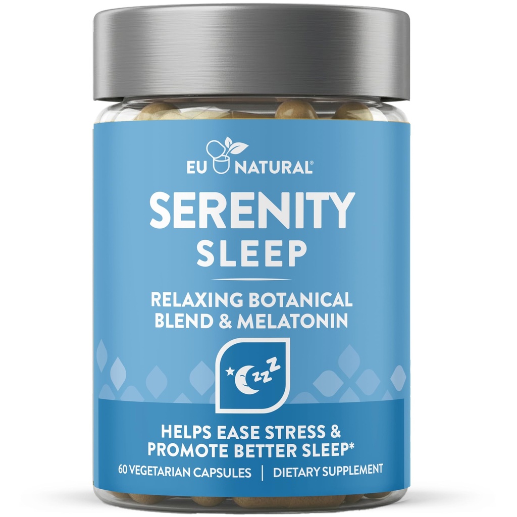 Serenity Sleep Natural Sleep Aid - Potent Blend of Magnesium, Valerian Root og Melatonin - Natural Sleep Aid - Non-Habitat-Forming Way to Relax and get a Good Night 's Sleep - 60 Vegansk Soft Caps