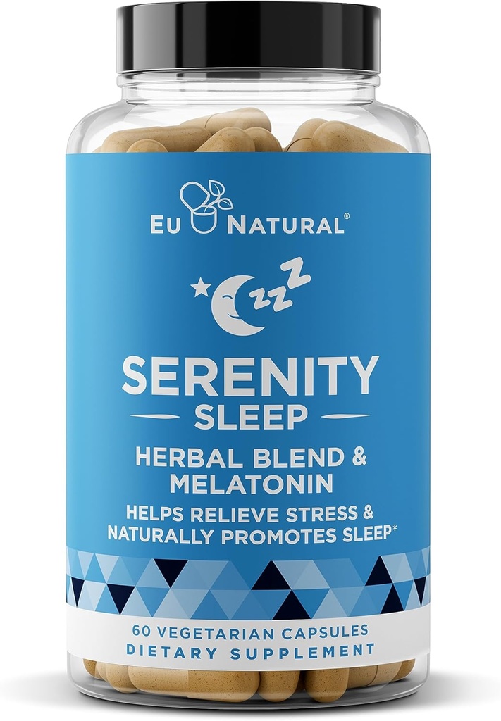 Serenity Sleep Natural Sleep Aid - Potent Blend of Magnesium, Valerian Root og Melatonin - Natural Sleep Aid - Non-Habitat-Forming Way to Relax and get a Good Night 's Sleep - 60 Vegansk Soft Caps