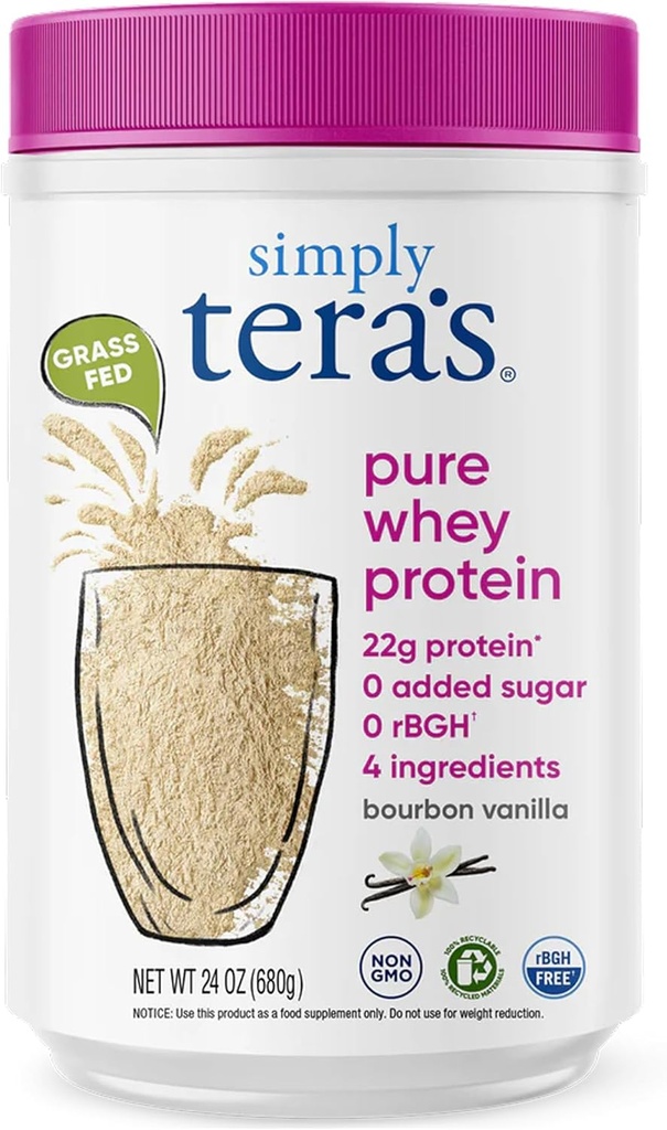 Simply tera 's Pure Whey Protein Powder - Græs Fed Vanilla Whey Protein Powder, Clean, Made without Kunstig Sweeteners, Non-GMO, Kosher, rBGH-Free, Soy- Free - 24 Oz