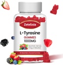 L Tyrosine Gummies 1000mg, L- Theanine Supplement Gummy 200mg, Sugar Free L- Tyrosin med B6-vitamin Energitilskud til voksne og børn - Vegan (60 Greve)