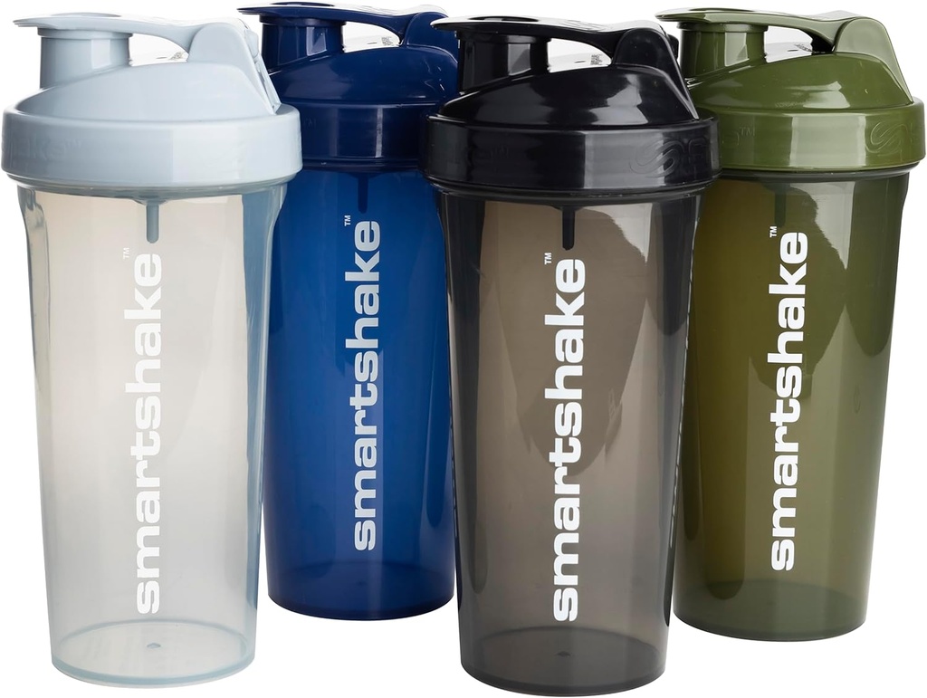 Smartshake Lite 4- Pack Protein Shaker Flaske 800 ml ttesmå 124; 27 oz - Læbefast Screw- on Lid - BPA Free - Unisex - Mist Gray, Army Green, Black, Navy Blue