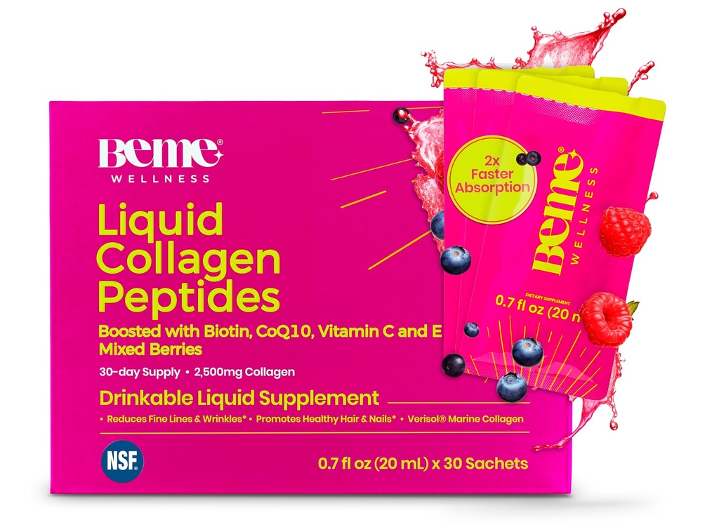 BeMe flydende kollagen til kvinder - 2500mg Verisol hydrolyseret Marine flydende kollagen - klinisk testet kollagen kosttilskud - hurtig absorption, høj biotilgængelighed - understøtter hud, hår & negle