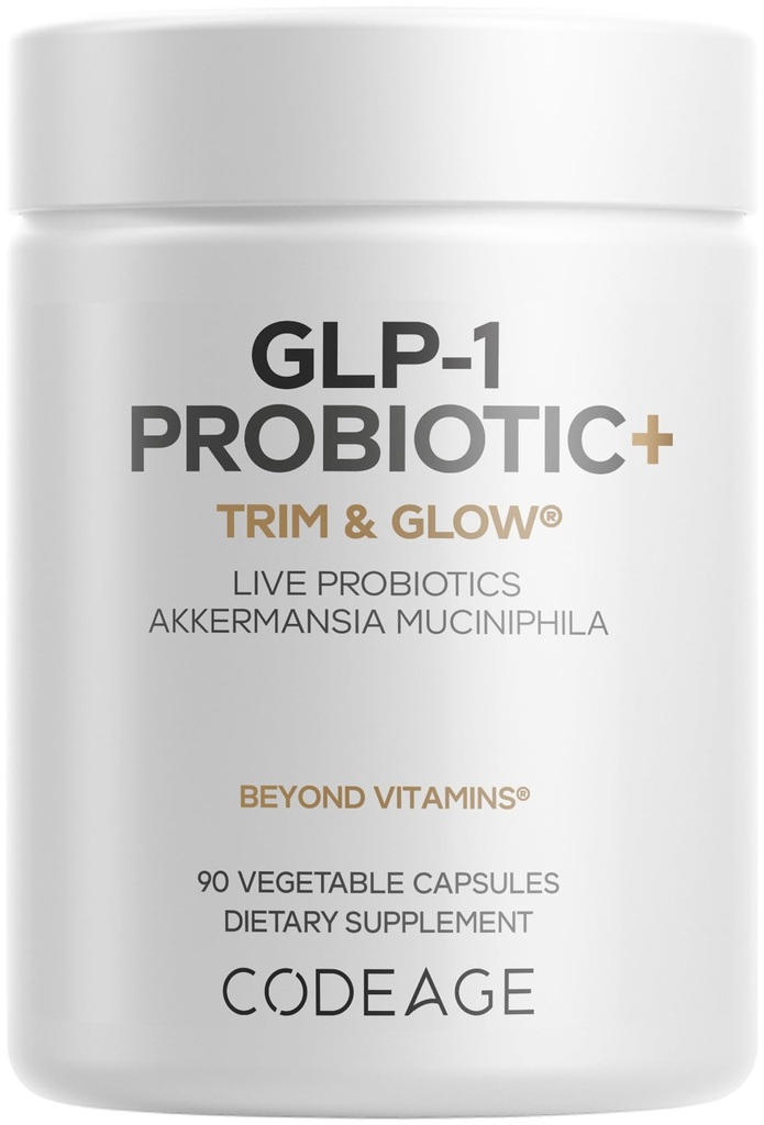 Codeage GLP-1 Probiotika + - Live Probiotika Akermansia, Clostridium, Bifidobacterium, Chicory Inulin Probiotika, Prebiotika & Postbiotika Supplement - 500 Millioner AFU, 3 - Måned Supply - 90 Kapsler