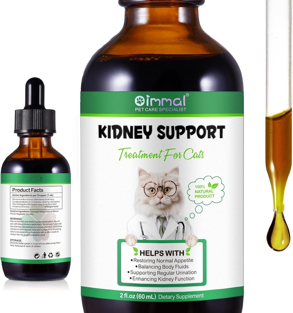 Leversupplement til katte, Lever & Nyre Support Drops med kinesiske urter Rehmannia Glutinosa og Cordyceps Sinensis til at styrke lever & Nyrer støtte, Pet Health supplement til katte - 2 x 60 ml