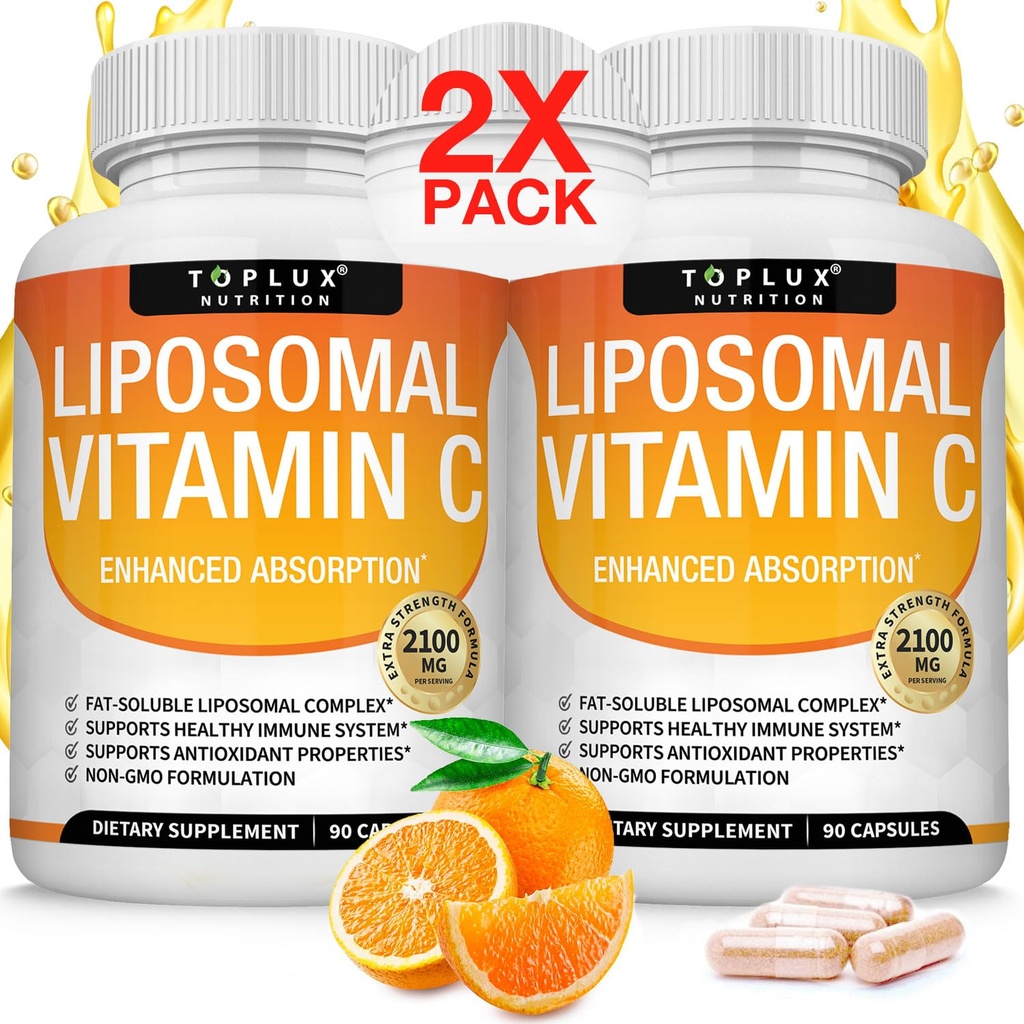 Liposomal C-vitamin 2100mg høj Absorption Fat Opløselig VIT C - immunsupport Collagen Booster Immunitet Defense & Kraftig Antioxidant, MCT Oil & Sunflower Lecithin, Acsorbic Acid, Vegan Non- GMO