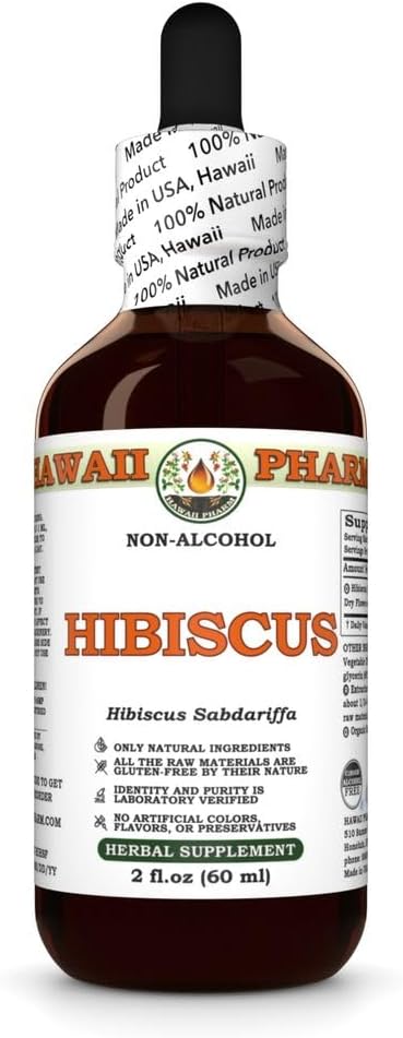 Hawaii Pharm Hibiscus Alkohol- Free Extract, Glycerit til antioxidant support, fremmer cirkulation, understøtter hjerte vitalitet, forbedrer leverfunktionen, genopfrisker og revitaliserer - 2 fl.oz