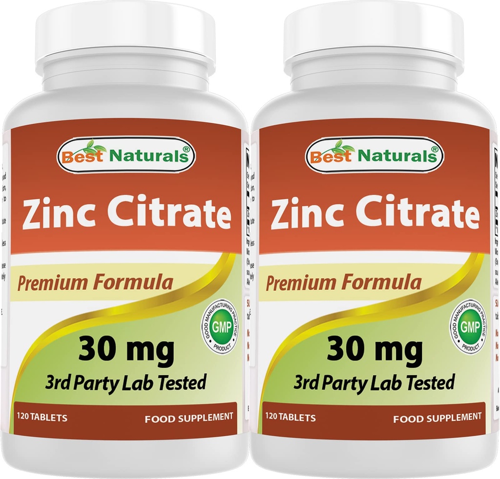 Bedste Naturals Zink 30mg Kosttilskud (som zinkcitrat) - zink Vitaminer til voksne immunstøtte - 120 tabletter (120 Tæl (pakke med 2))