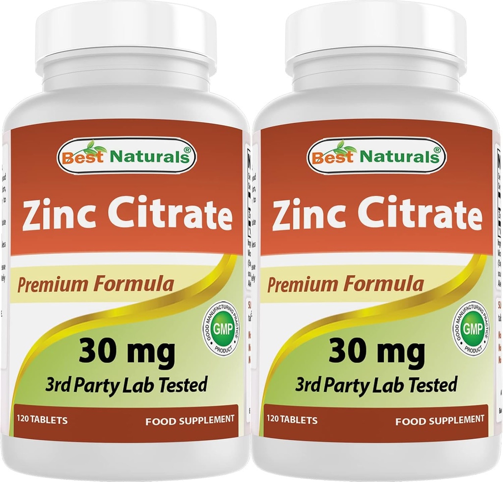 Bedste Naturals Zink 30mg Kosttilskud (som zinkcitrat) - zink Vitaminer til voksne immunstøtte - 120 tabletter (120 Tæl (pakke med 2))