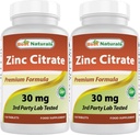 Bedste Naturals Zink 30mg Kosttilskud (som zinkcitrat) - zink Vitaminer til voksne immunstøtte - 120 tabletter (120 Tæl (pakke med 2))