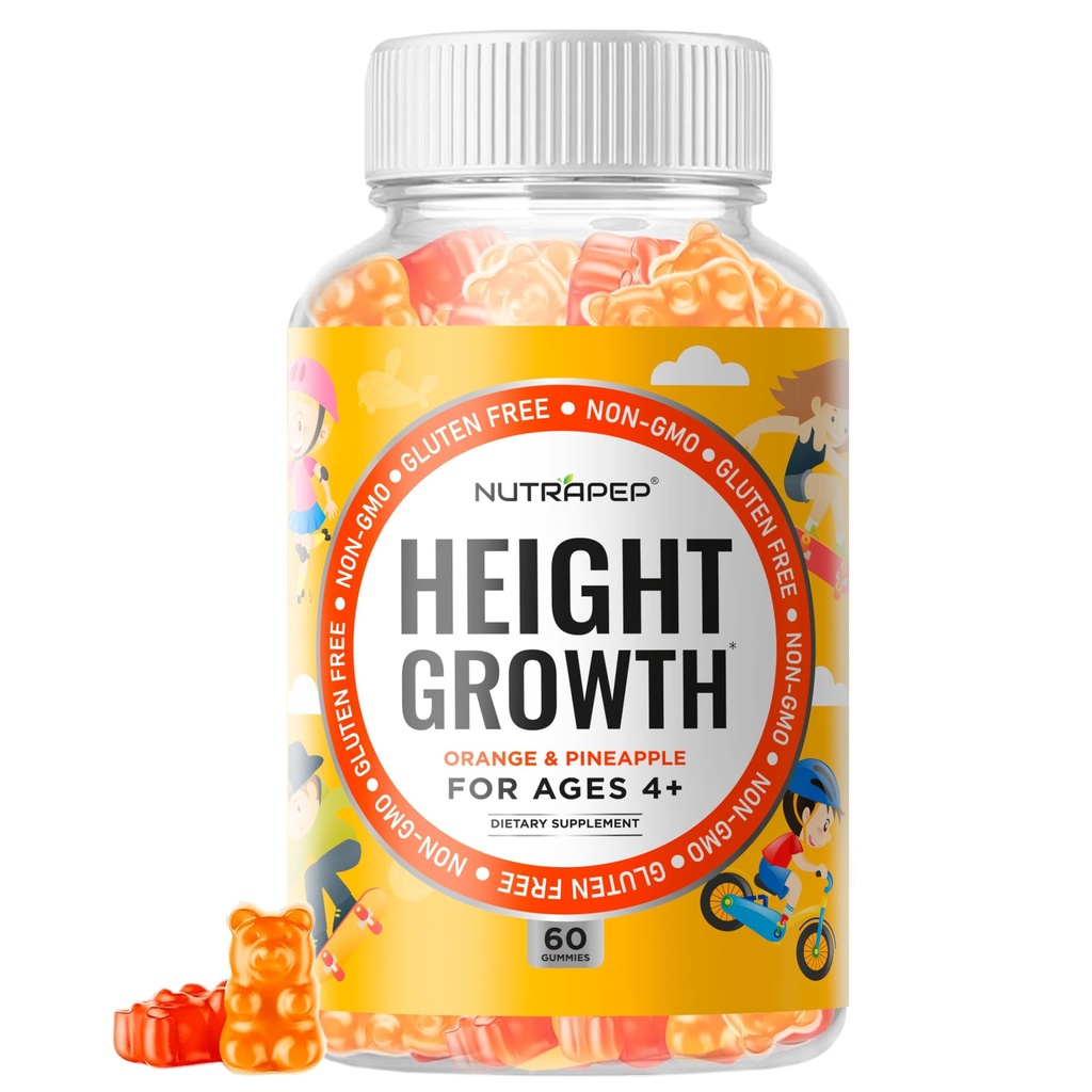 Teens højdevæksttillæg Gummies - Kids Grow Taller Natural Højde Increaser Multivitamin - med Calcium Vitamin D3 K2 Zink L- Arginin L- Glutamin L- Ornithin til Drenge Piger
