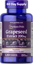 Puritans Pride Grapeseed Extract 200mg, Kosttilskud til antioxidant og hjertesundhedssupport, 2 måneders forsyning, 120 hurtige release kapsler
