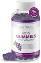 Iron Gummies med C-vitamin - Chewable Iron Supplement for Iron Deficiency Anæmi, Red Blood Cell Support, Energy, immunfunktion, Brain Health, Max Absorption, Grape Flavor, 180 Vegansk Gummies