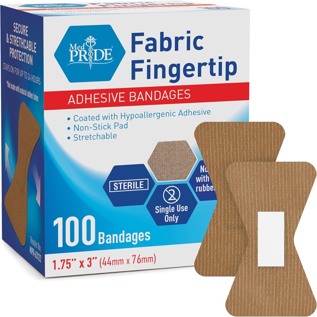 MED PRIDE Steril Fingertip Stof Bandager 1.75in X 3i Hypoallergen Adhesive Latex- Free 100 Greve
