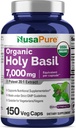 NusaPure USDA Organic Holy Basil Capsules 20:1 Extract, 350 mg Equivalent to 7,000mg | 150 Vegan Caps | Tulsi Holy Basil Leaf Extract | 2.5% Ursolic Acid | Non-GMO