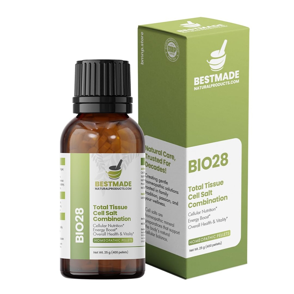Bestmade Total Tissue Cell Salt Mineral Kombination BIO28 - Hjælper din krop Absorb og bruge næringsstoffer, Øger energiniveauer, Hjælper forbedre søvnmønstre, Samlet sundhed og vitalitet, 350 Pellets