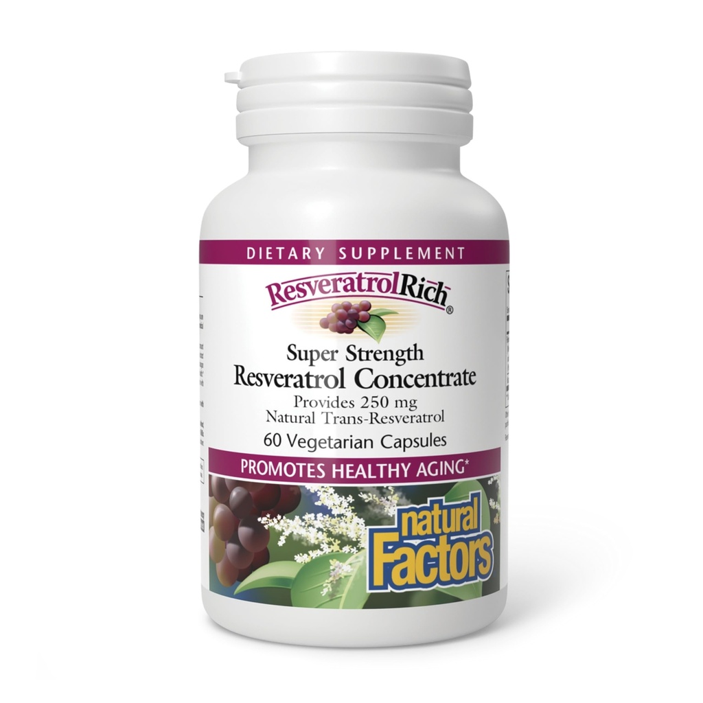 ResveratrolRich af naturlige faktorer, Super Strength Resveratrol Koncentrat, fremmer sund aldring, 60 kapsler (60 portioner)