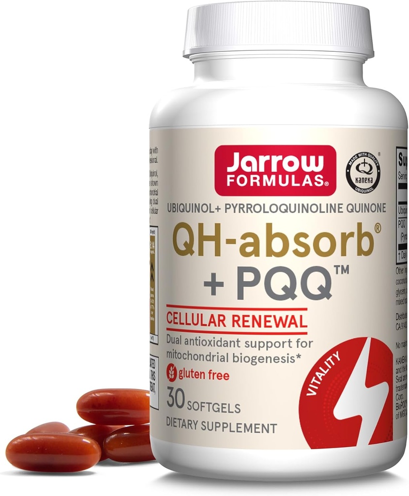 Jarrow Formulas QH- absorbere + PQQ - 30 Softgels - Kosttilskud Understøtter Mitokondriel Biogenese, Energiproduktion & Kardiovaskulær sundhed - Op til 30 Servering