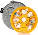 INVODA Weekly Pill Organizer 7 Segment Roterende Pill Box for Daglig Medicin & Vitaminer - Bærbar rejse Pill sag Fish Oil Kosttilskud Vitaminer Organizer (Orange + Bag)